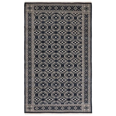 Safavieh 8 x 10 ft. Kilim Flat Weave Rectangle Area Rug with Fringes, Black & Ivory KLM728Z-8